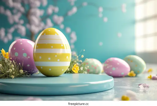 Colorful Easter Eggs Display on Pastel Blue Background