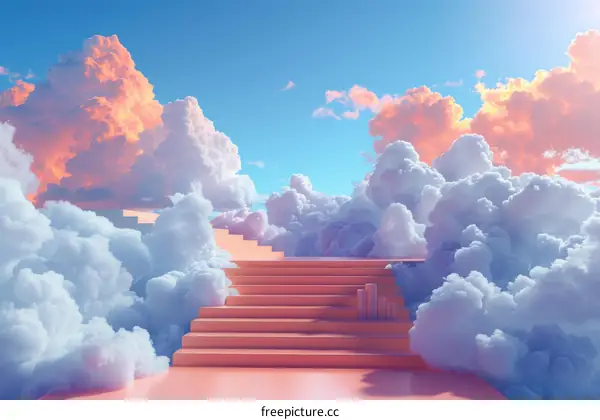 Pastel Pink Cloud Stairway to Heaven