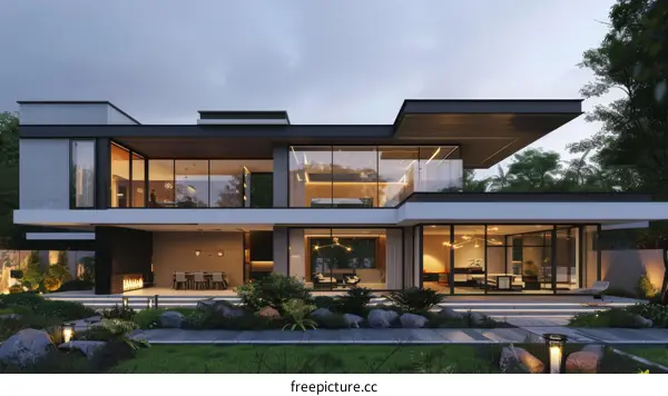 Modern House Exterior Design at Night