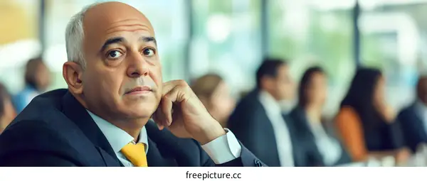 Serious Businessman Thinking During Meeting