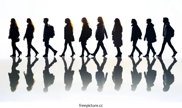 Silhouette People Walking in a Line