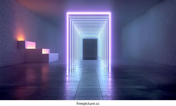 Neon Light Corridor in a Modern Setting