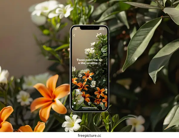 Phone Displaying Flowers with Text