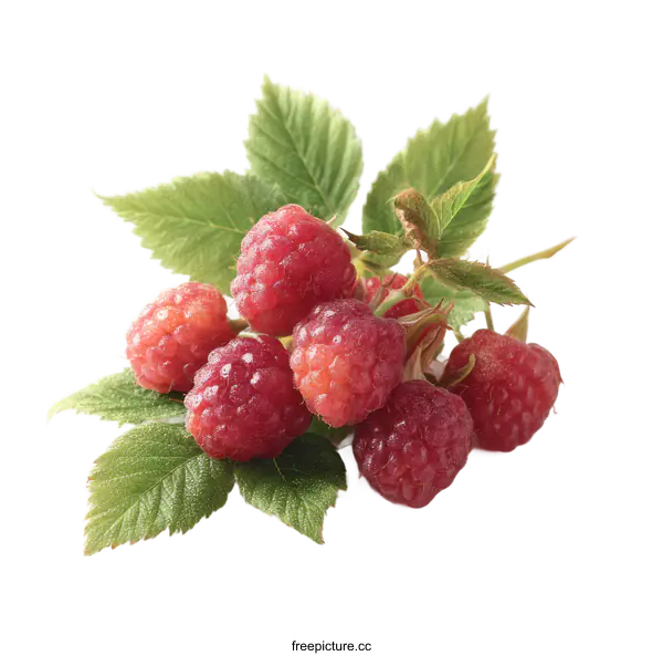 [Transparent Background PNG]Close up of Fresh Raspberries with Leaves