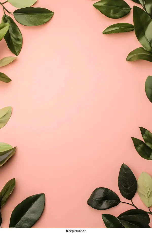 Green Leaves on Pink Background Minimalist Frame