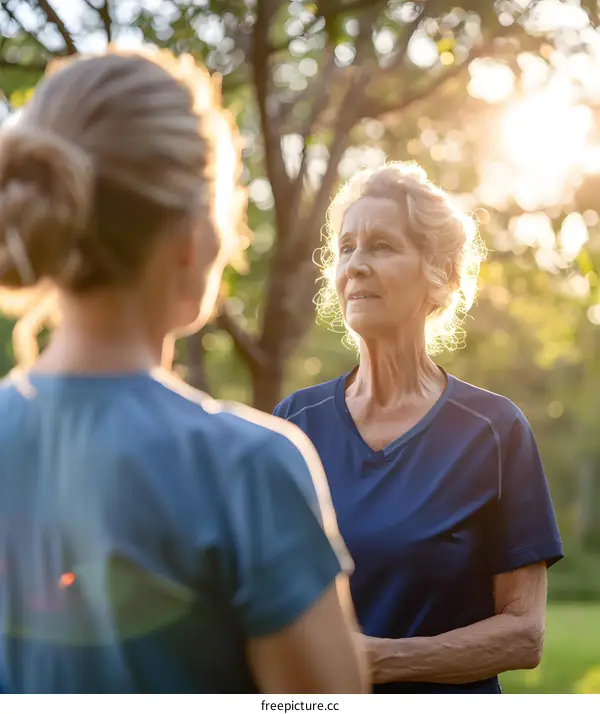 Two Women Talking In The Park On A Sunny Day