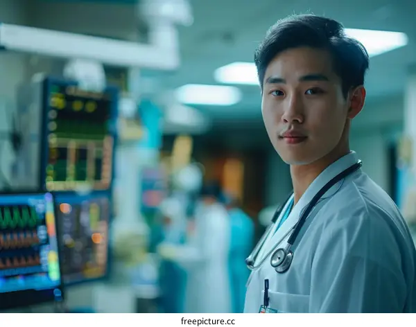 Portrait of a young Asian male doctor in a hospital setting