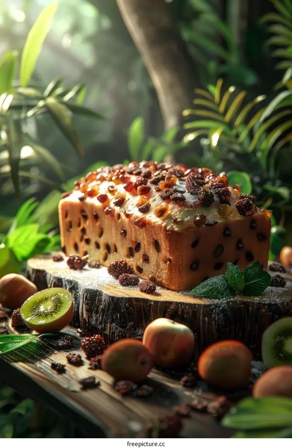 Close up of a delicious cake with nuts and raisins