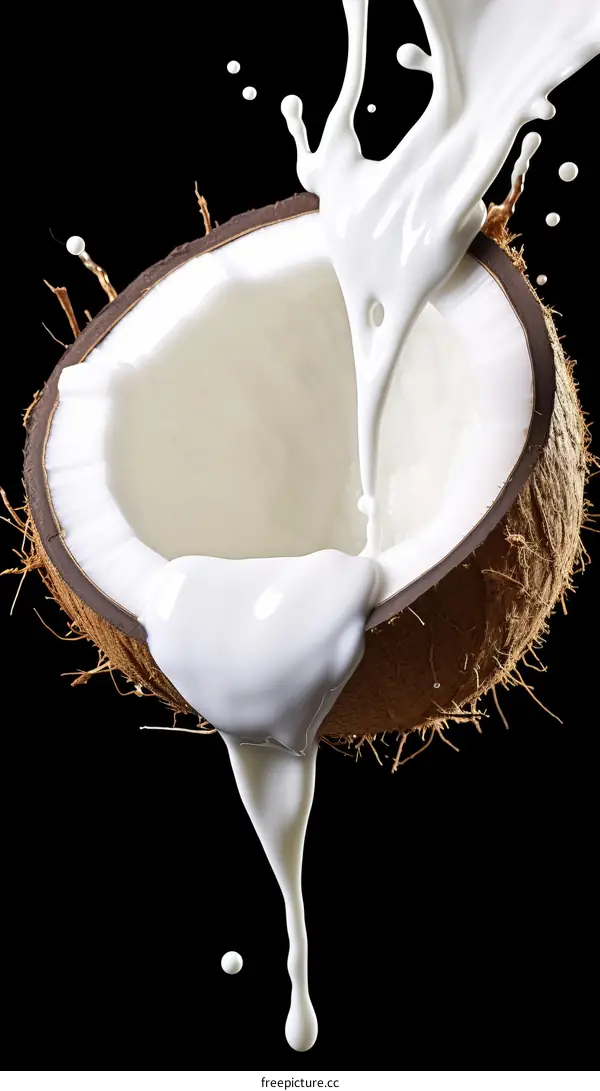 Coconut Milk Splashing from Broken Coconut