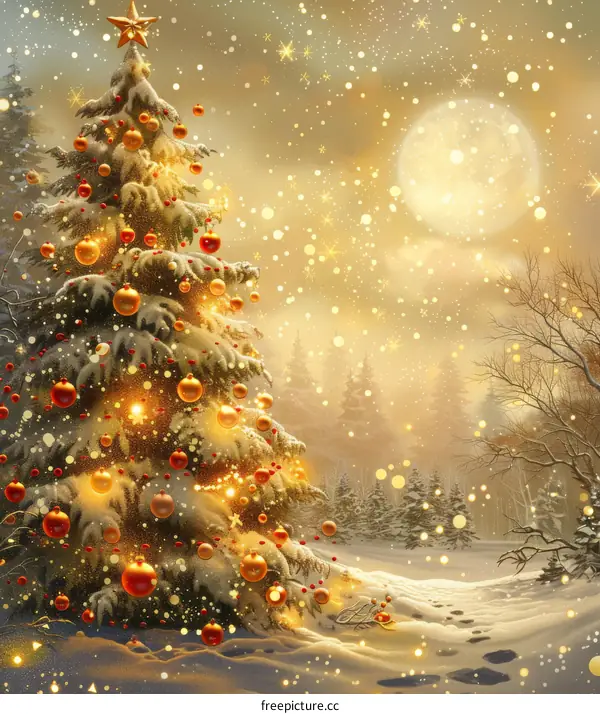 Mesmerizing Christmas Tree in Snowy Winter Night