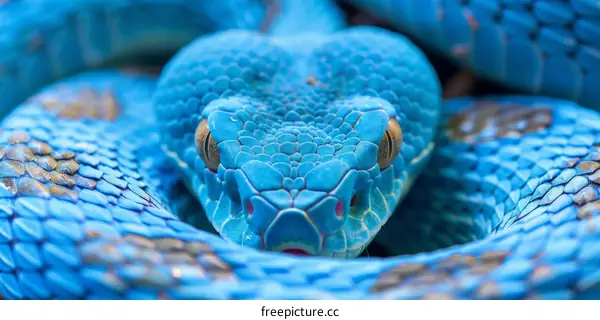A Striking Close-Up of a Blue Viper Snake