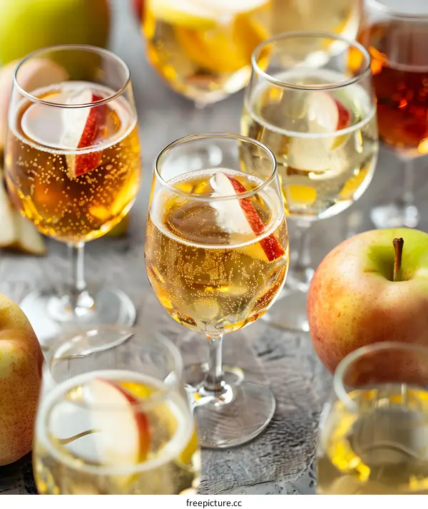 Sparkling Apple Cider Drinks with Apple Slices