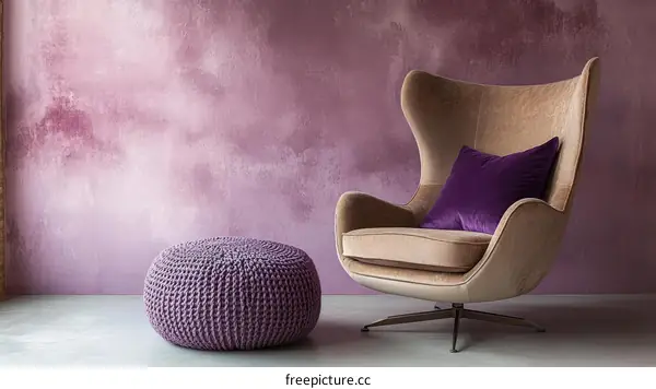 Modern Purple Interior Design with Egg Chair and Pouf