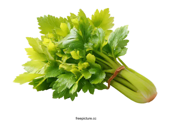 [Transparent Background PNG]Fresh Celery Bunch Close-up on White Background