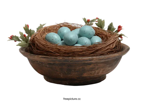 [Transparent Background PNG]Light Blue Eggs in a Birds Nest Bowl Decor