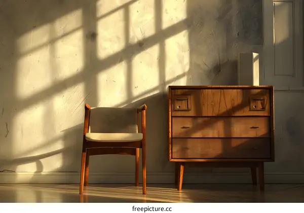Wooden Chair and Dresser in Vintage Interior Design
