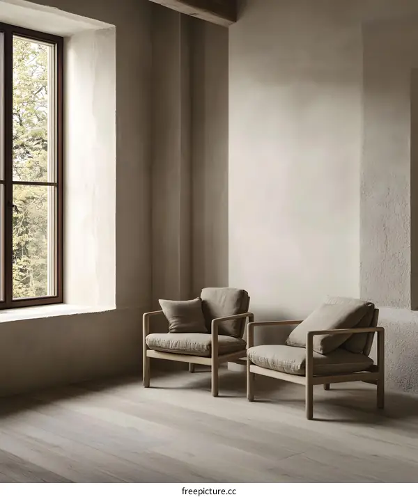 Minimalist Living Room with Two Armchairs and Natural Light