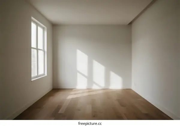 An empty room with white walls and wooden floor and a window