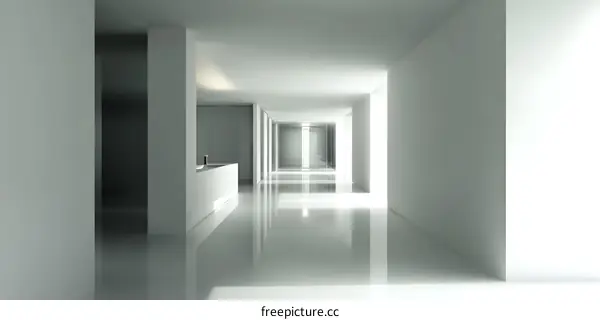 Minimalist White Hallway With Light Reflection