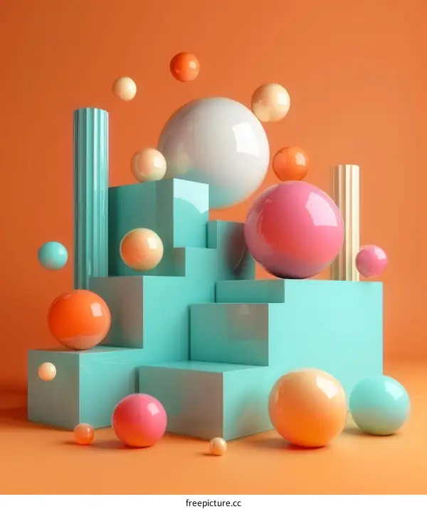 3D Geometric Shapes Rendering in Pastel Colors