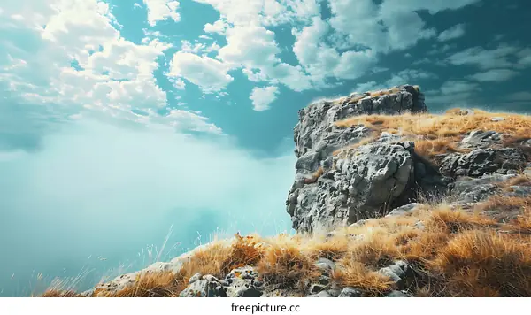 Mountain Cliff Landscape with Blue Sky and Clouds