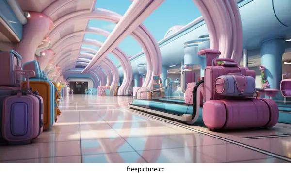 Pastel Kawaii Airport with Pink Suitcases