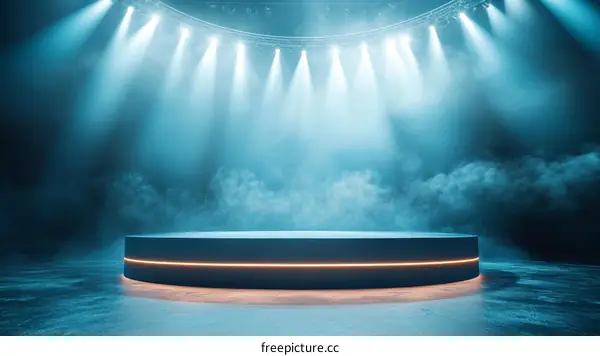Empty Stage Podium with Neon Lighting