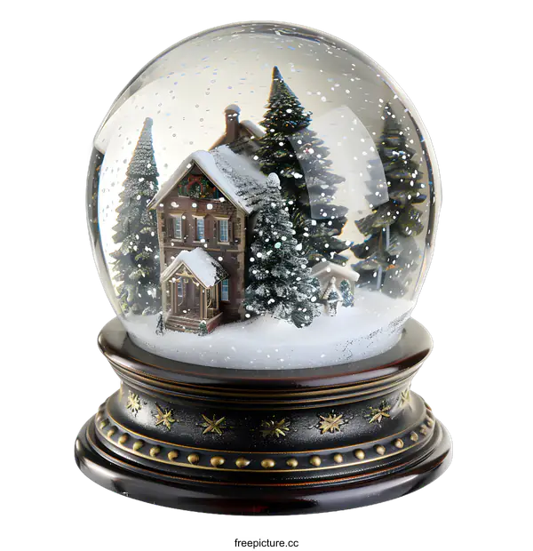 [Transparent Background PNG]Christmas Snow Globe with Miniature House and Trees