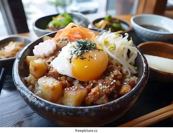 Japanese Rice Bowl with Egg and Vegetables
