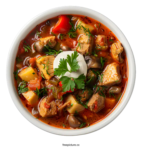 [Transparent Background PNG]Bowl of hearty meat and vegetable soup