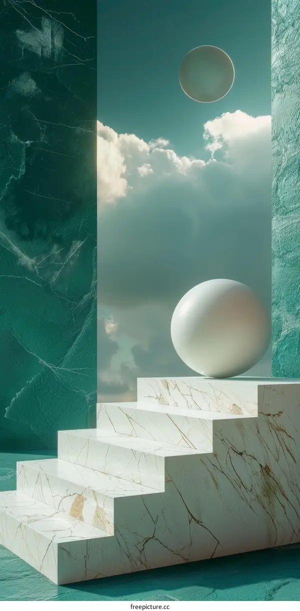 Abstract Teal and Marble Steps Scene