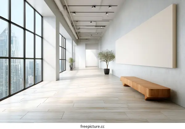 Modern Empty Hallway with City View