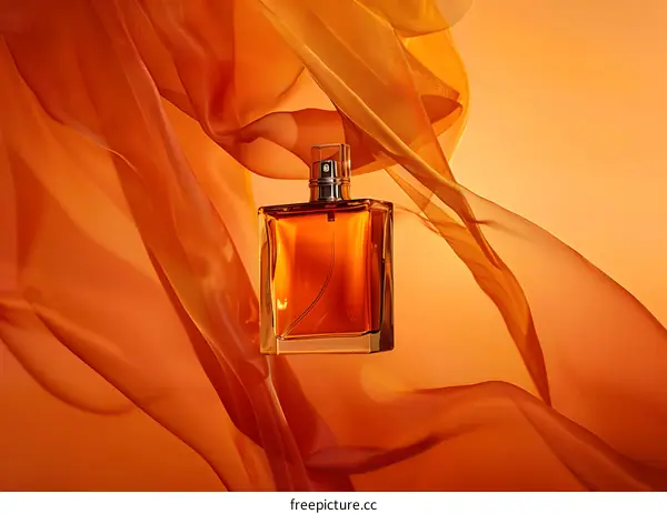 Orange Fabric Background With Perfume Bottle