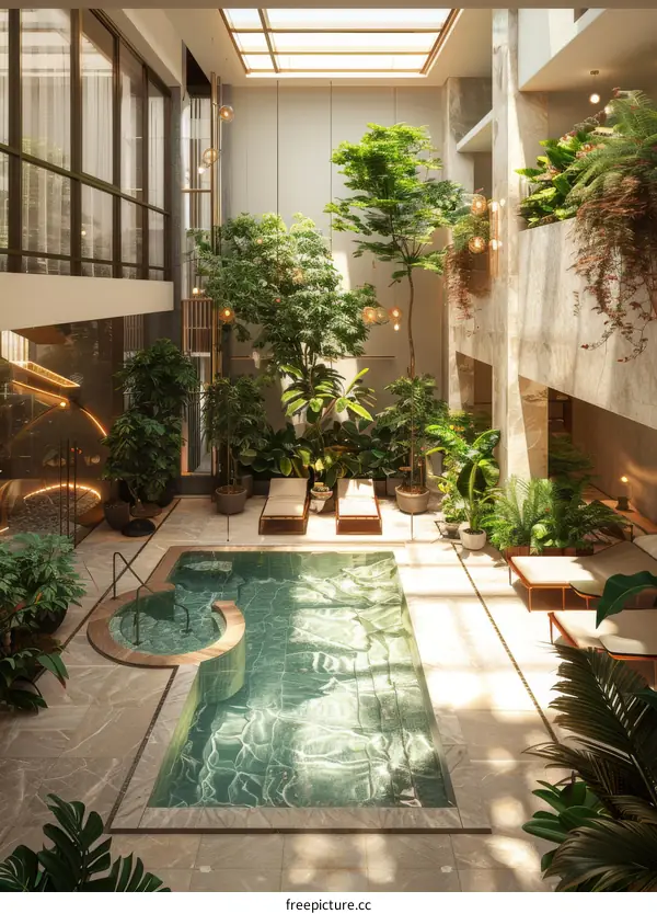 Interior Garden Pool Design Illustration