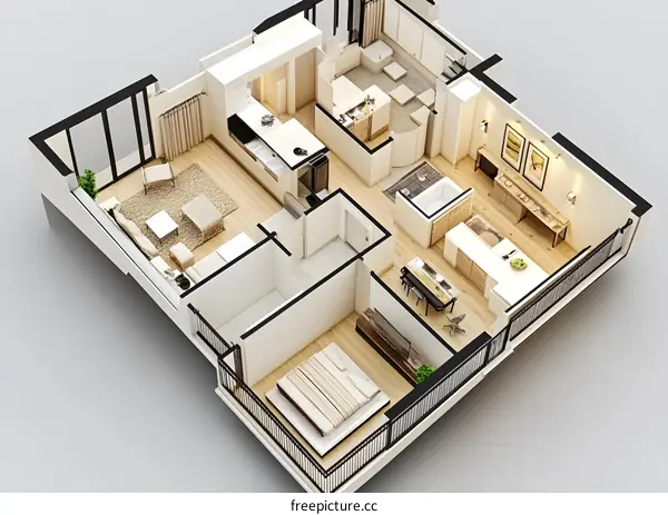 Modern Apartment Floor Plan with Balcony and Kitchen