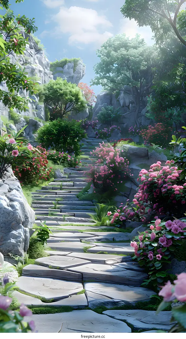 Stone steps in a magical forest
