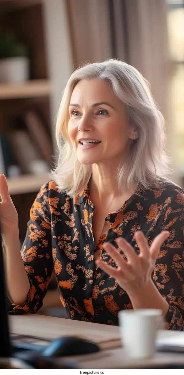 Senior Woman Talking During a Video Conference