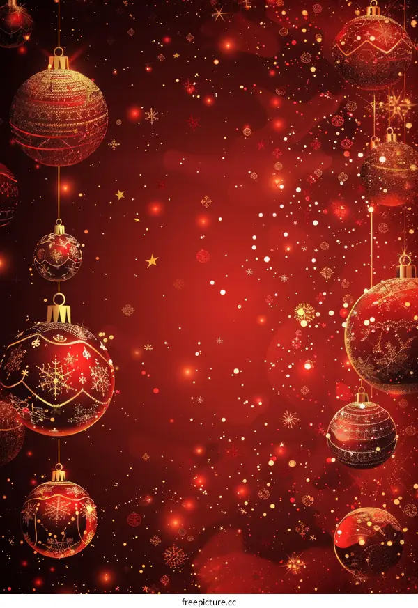Red Christmas Ornament Background With Gold Glitter