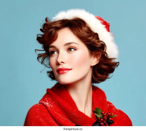 Beautiful Woman in a Festive Red Outfit