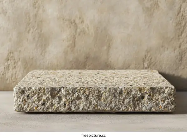 Beige Stone Display Platform Against a Beige Wall