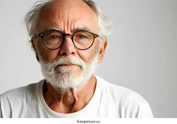 Portrait of a Senior Man with Grey Hair and Beard Wearing Glasses