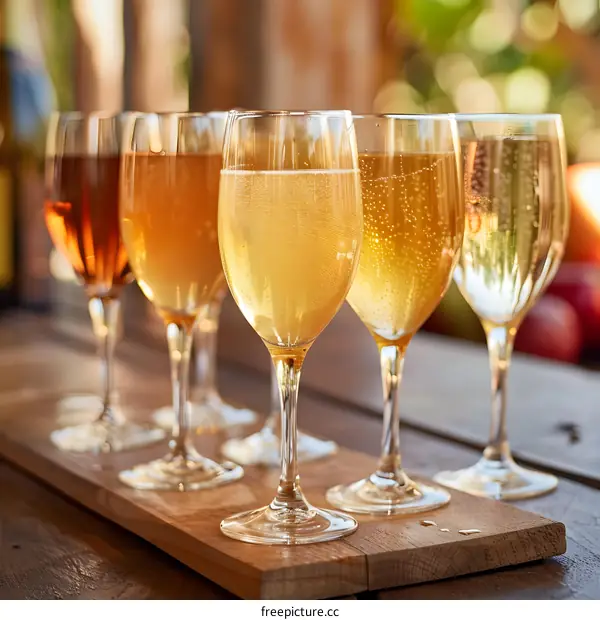 Golden Beverages on Wooden Board