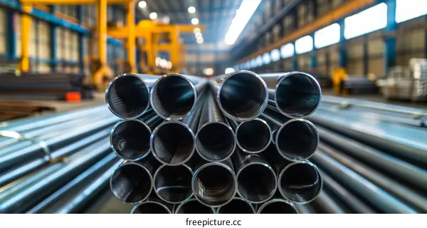 Steel Pipe Bundles in a Metalworking Factory