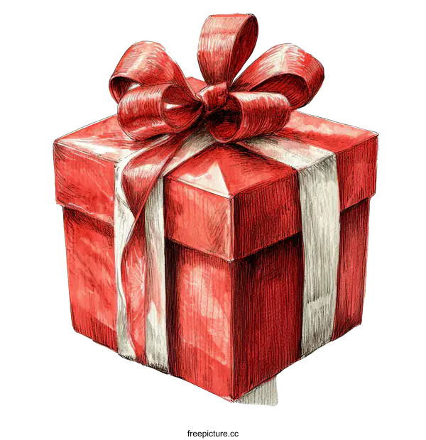 [Transparent Background PNG]Hand-Drawn Red Gift Box with Ribbon