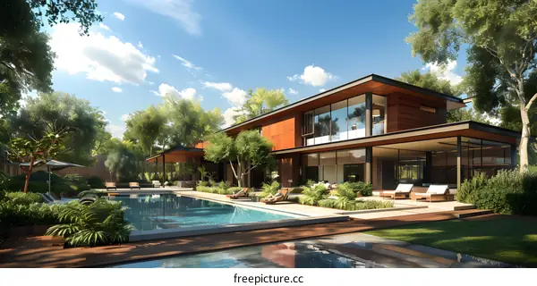 Modern house with pool and garden