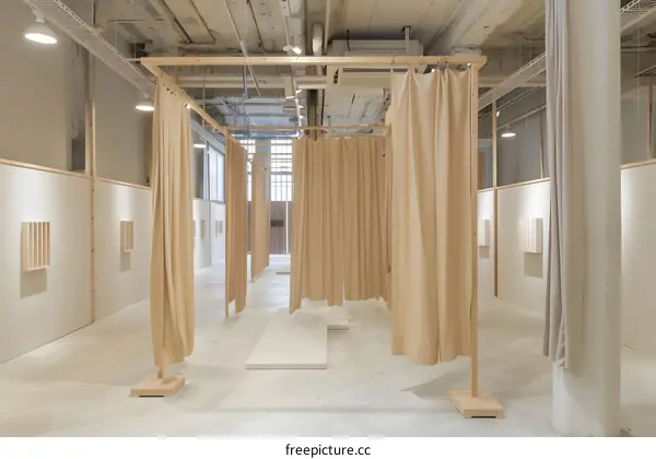 Minimalist Interior Design With Beige Curtains and Wooden Frames