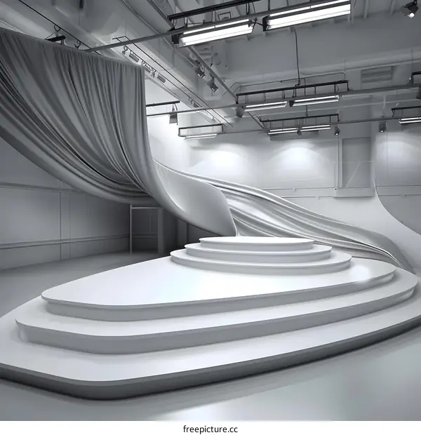 White Stage with Fabric Drape in Empty Studio
