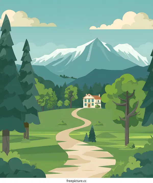 Countryside House with Winding Road