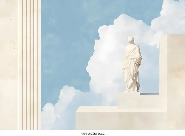 White Marble Statue Against a Blue Sky With Clouds