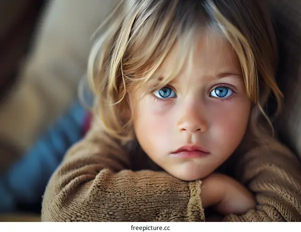 Close Up Portrait of a Young Blonde Girl With Blue Eyes